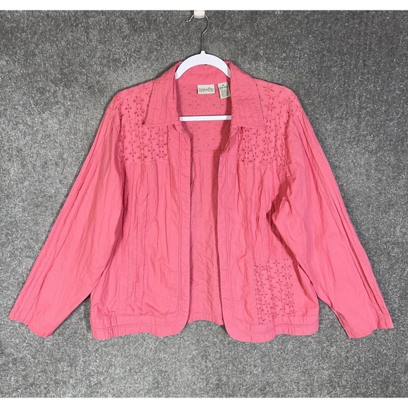 Willow Bay Lightweight Embroidered Pintuck Open Front Jacket Womens Size 1X Pink - Picture 1 of 9